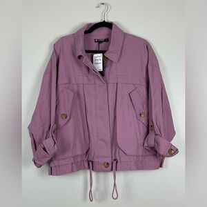 NWT BlankNYC Purple Utility Jacket Linen Cotton Cropped Shacket Size Large